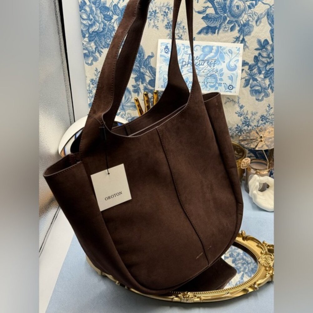 🆕 OROTON 🧿 NWT Emilia Tote Suede Bag, Chocolate Brown - Picture 4 of 16